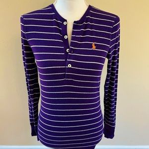 GUC Ralph Lauren Purple and White Striped Long Sleeve Henley Top